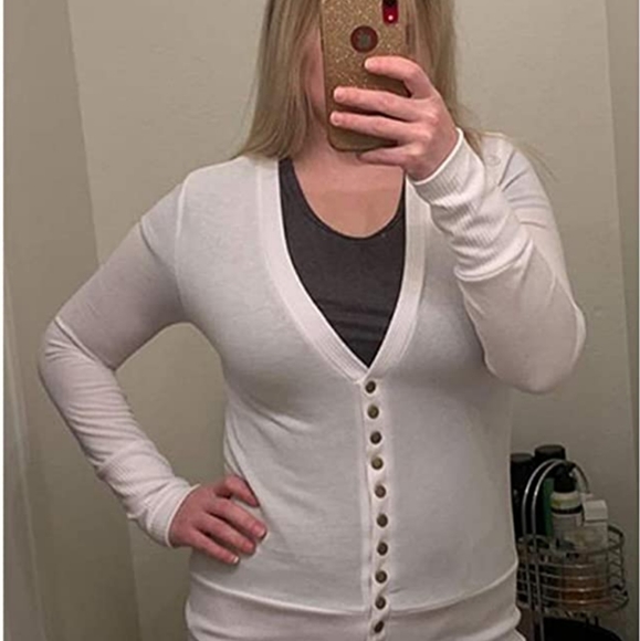 White Traleubie V-Neck button down Cardigan XL - Picture 4 of 4